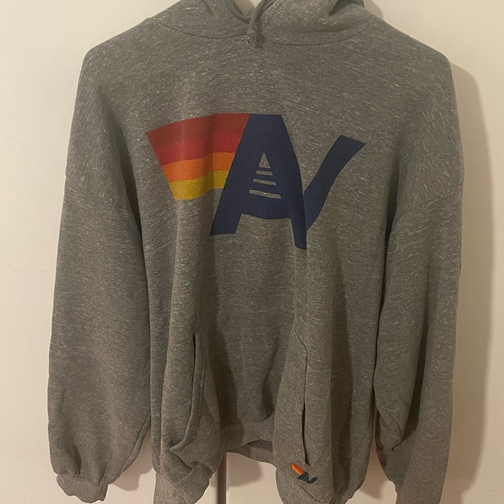 heather grey oversized aviator nation logo hoodie